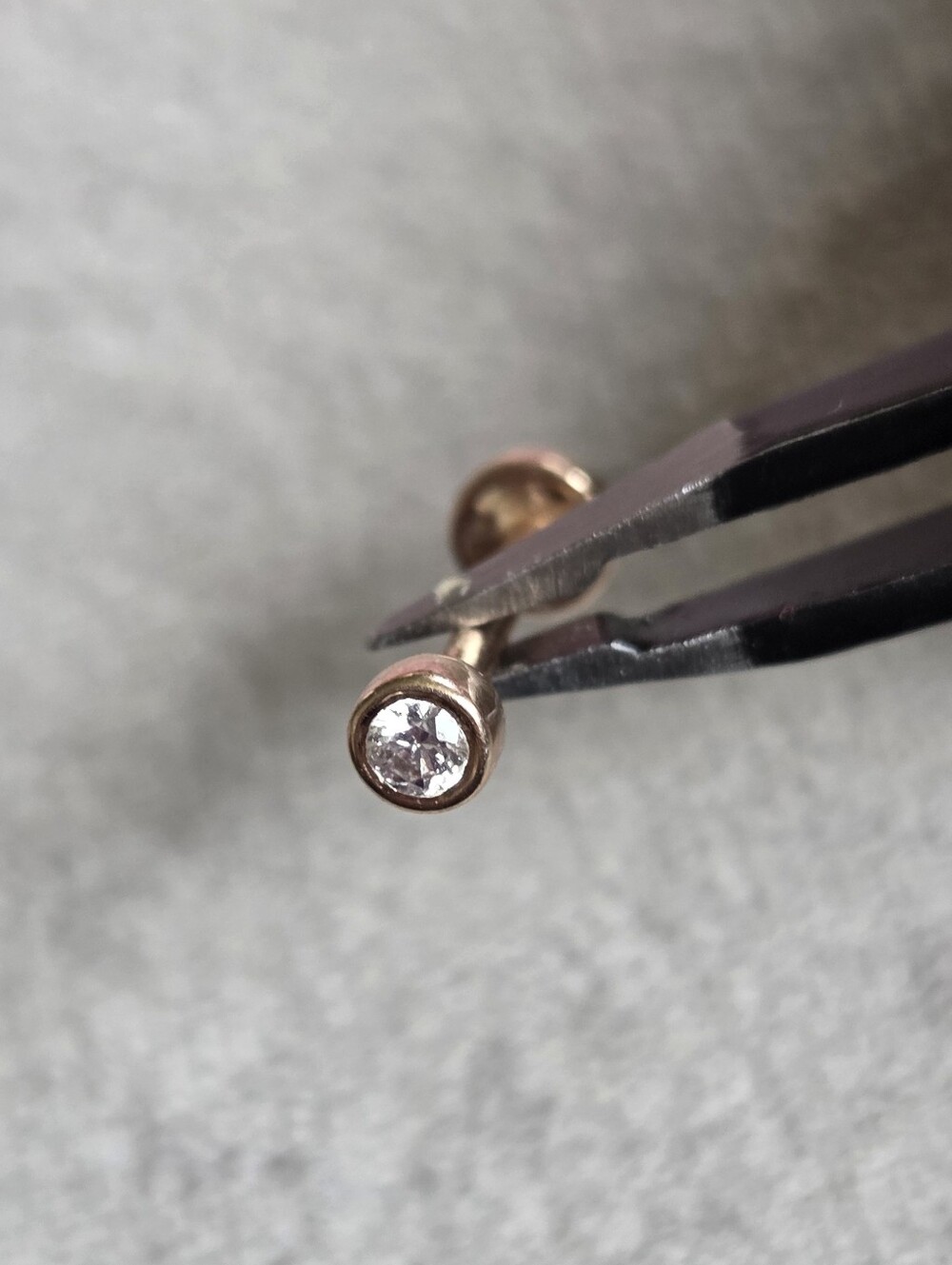 14k Gold Diamond Bezel Stud Earring - Tragus/Cartilage/Helix Body Piercing Stud